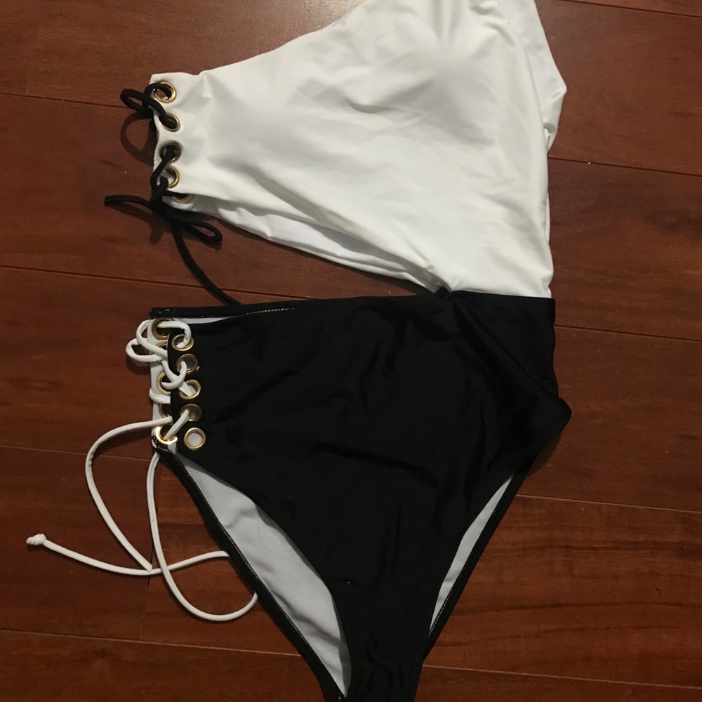Unique black and white one piece swimsuit